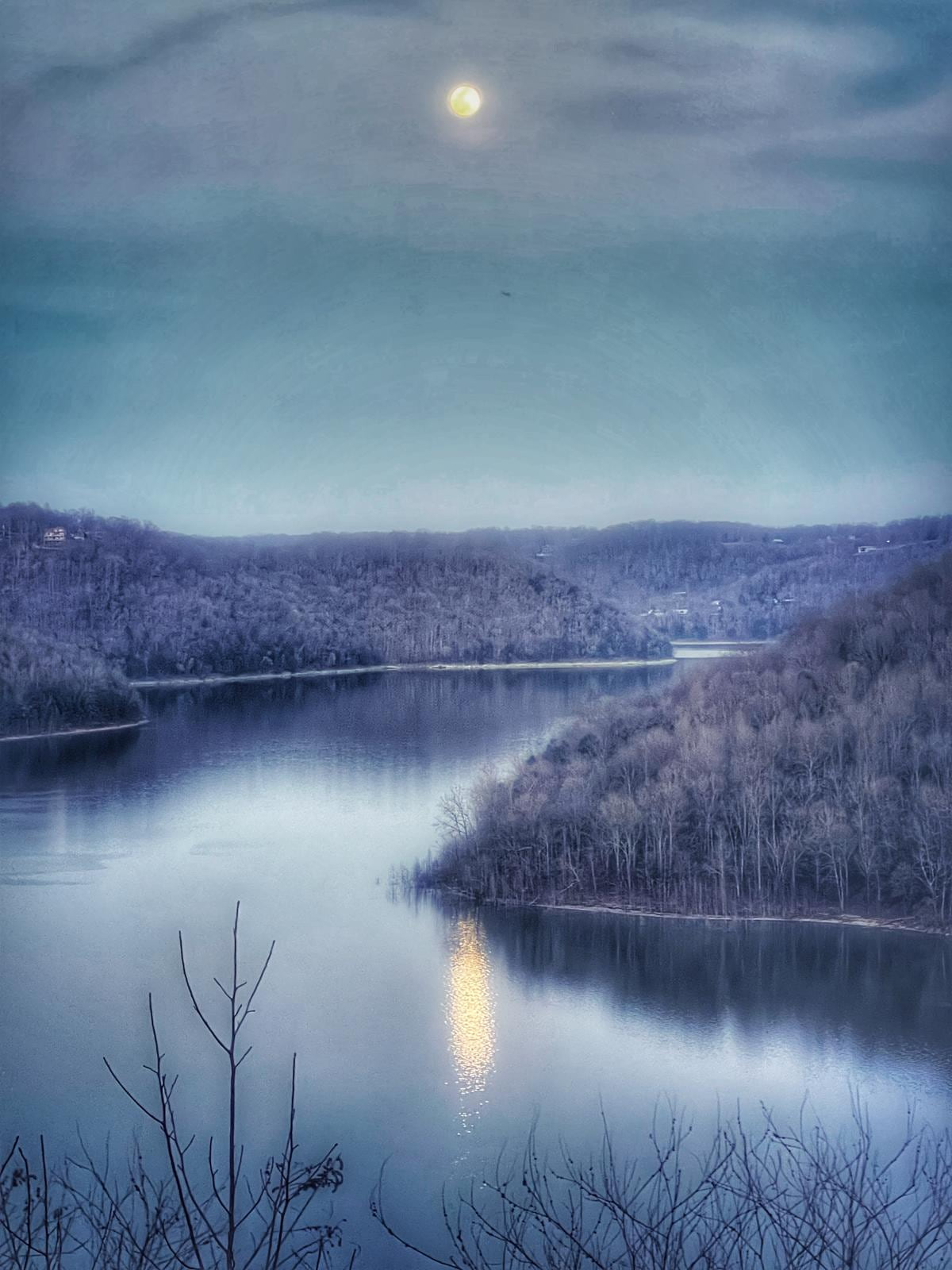 Center Hill Lake framed by bare trees