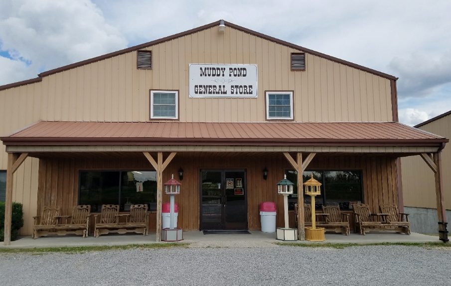 The porch and entrance of Muddy Pond General Store on Muddy Pond Road